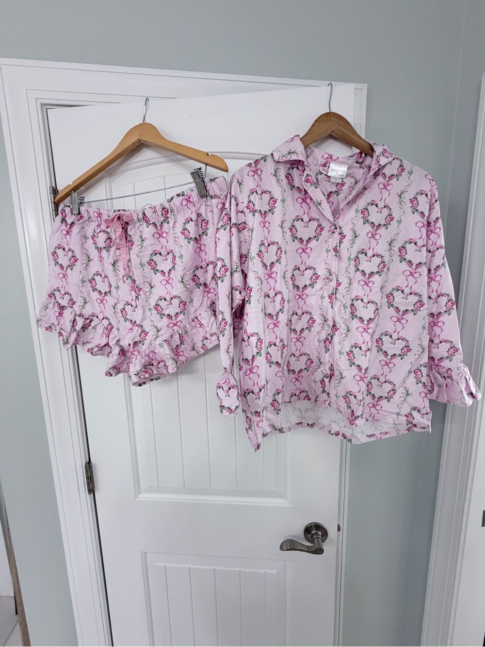 LoveShackFancy x Pottery Barn Teen Pink Floral Bow Pajama Set L